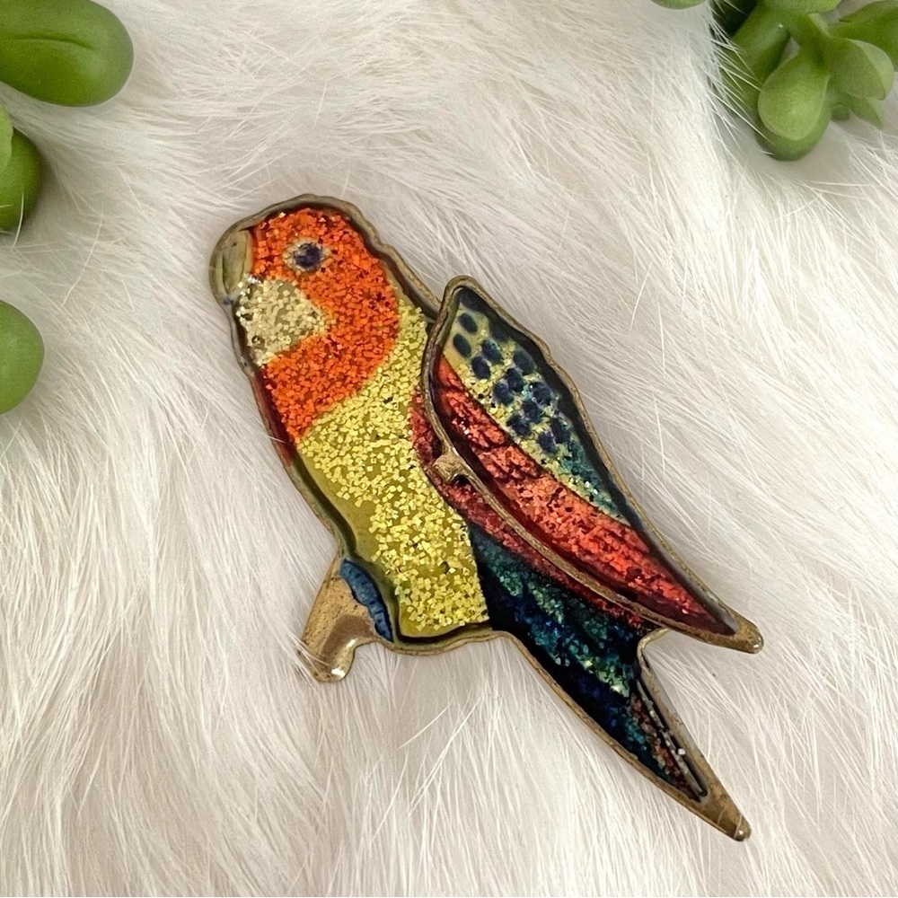 Vintage Glittery Multicolored Parrot Bird Pin Brooch - Picture 2 of 3